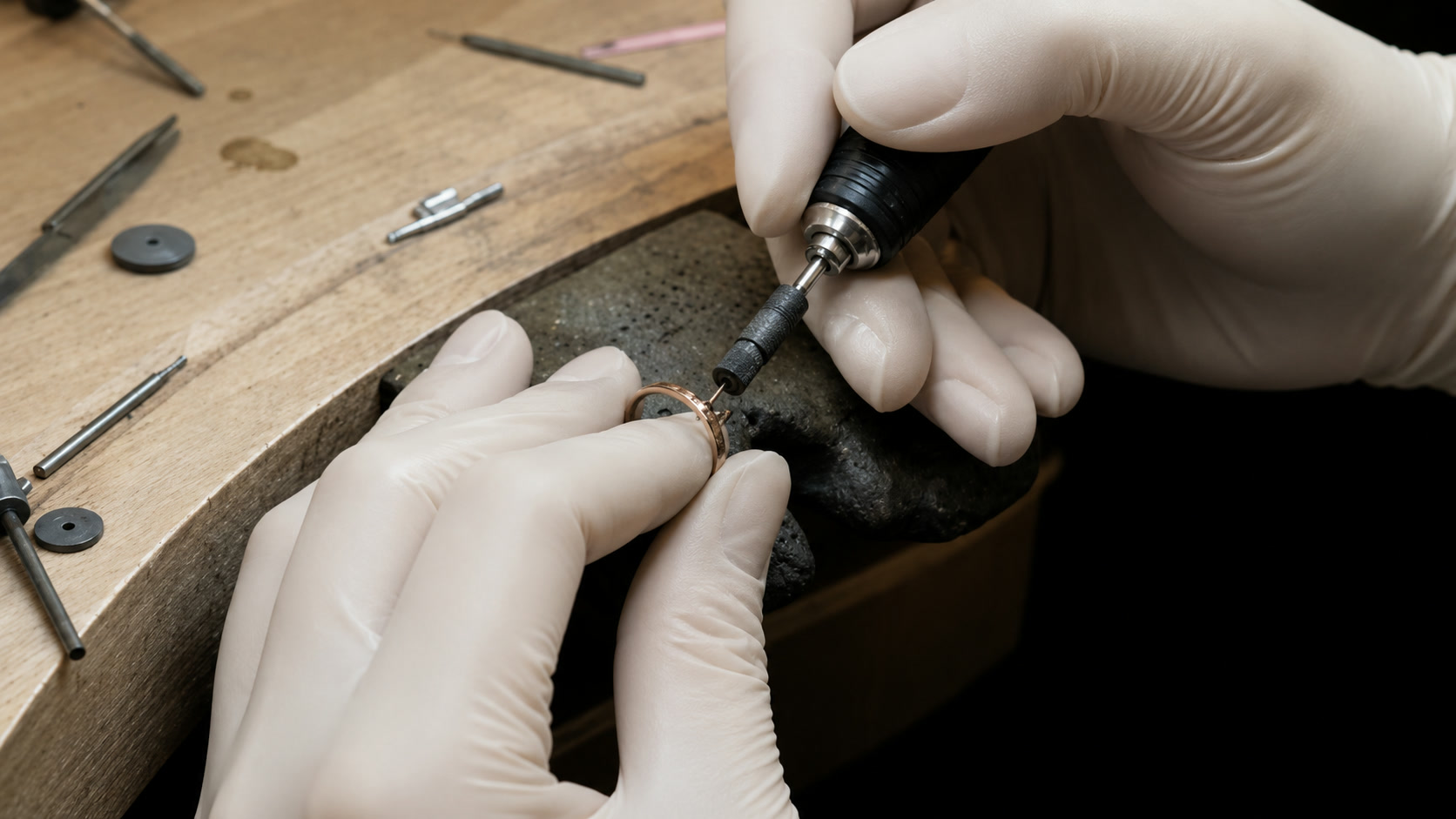 Polissage précis d’une bague artisanale