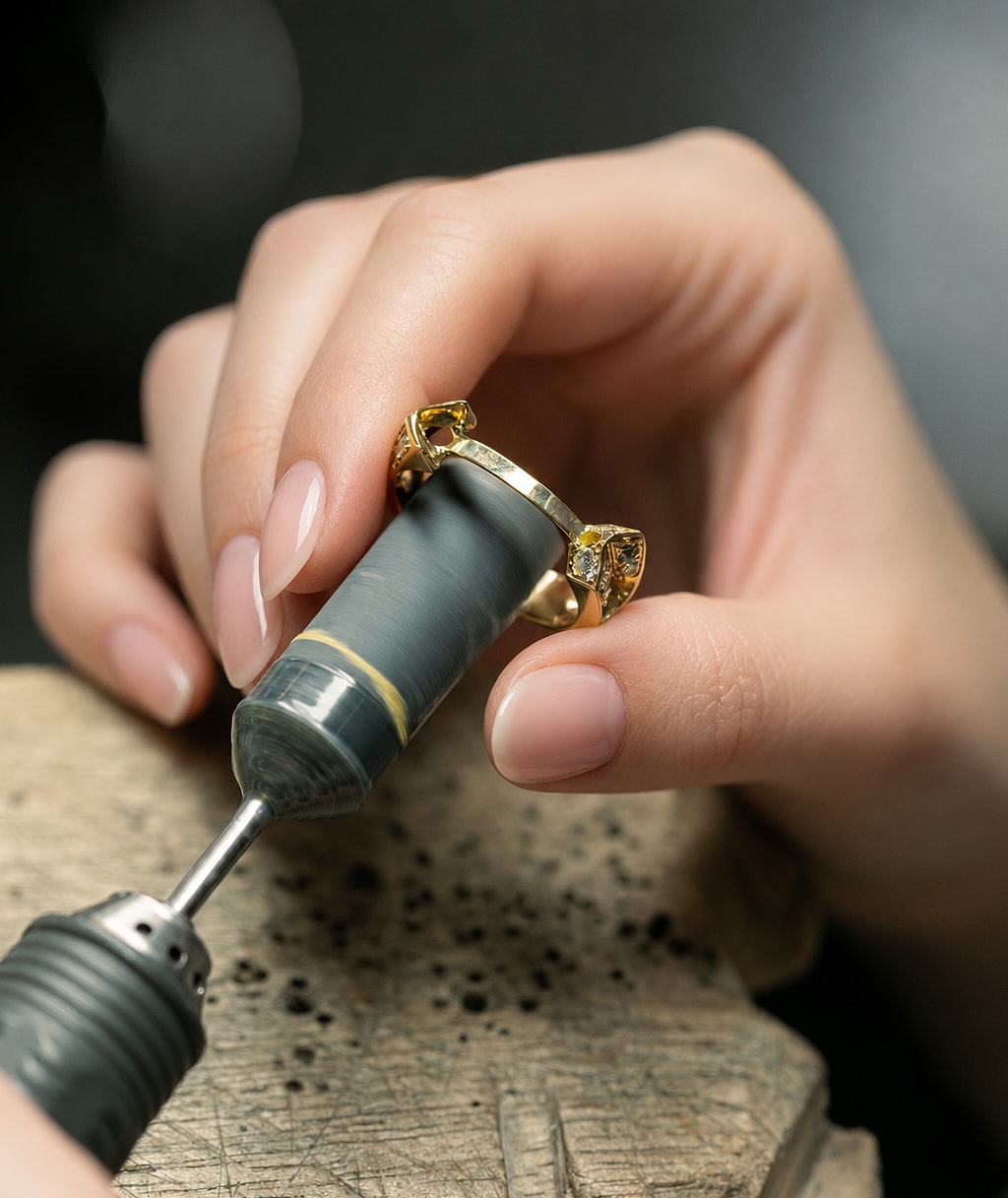Assemblage d’une bague en or à l’établi